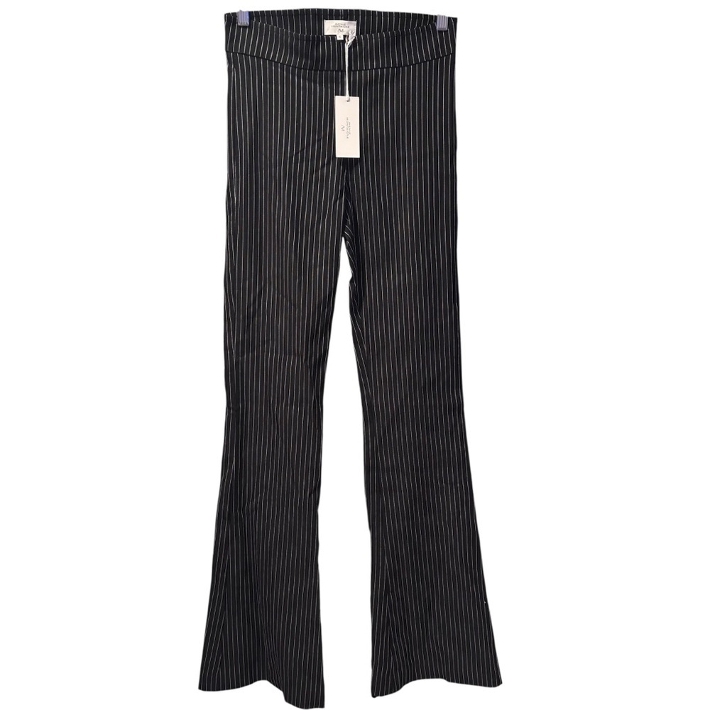 Avenue Montaigne Bellini Pencil Pinstripe Black White Flare Stretch Pants Sz 4